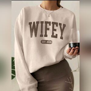 NWOT Wifey Graphic Sweater Khaki Color Size Small